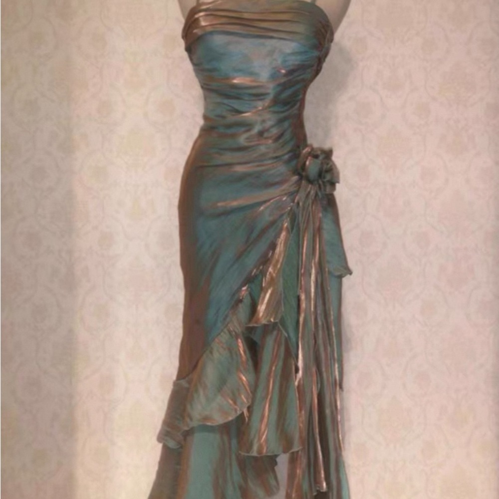 Vintage Elegant Evening Mermaid Dress in Shimmering Teal and Bronze